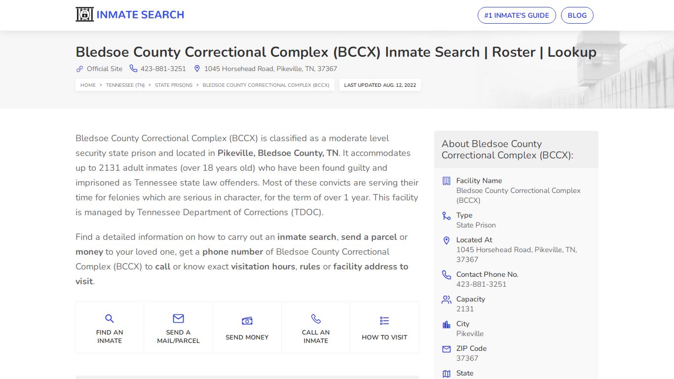 Bledsoe County Correctional Complex (BCCX) Inmate Search ...